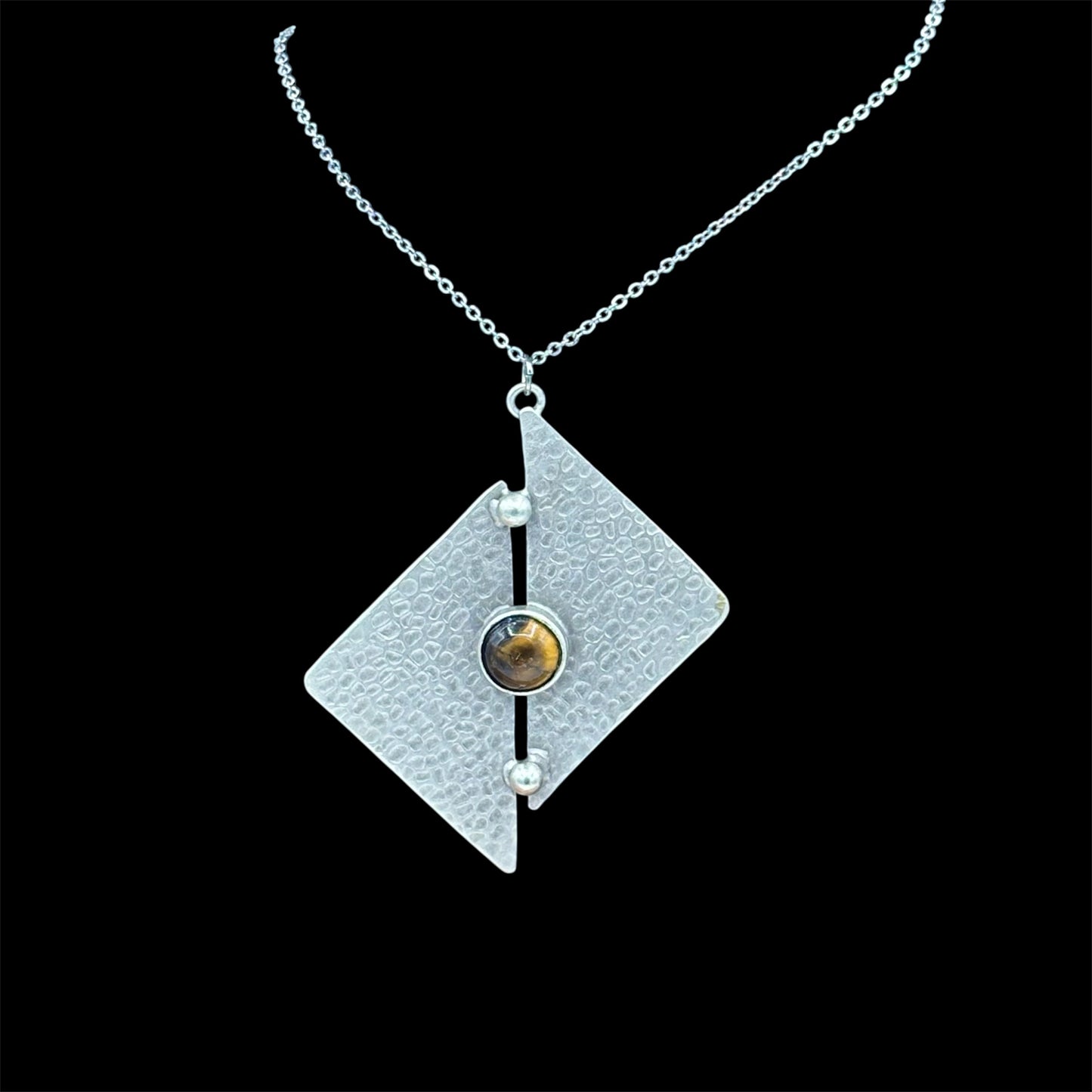 Tigers Eye and Stainless Steel Geometric Pendant