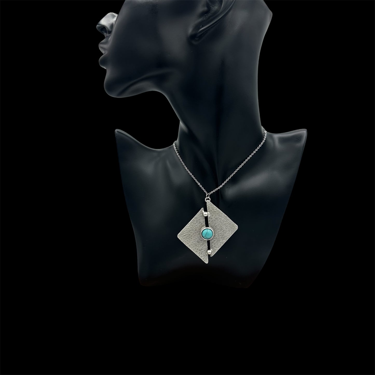 Hammered Geometric Turquoise Pendant
