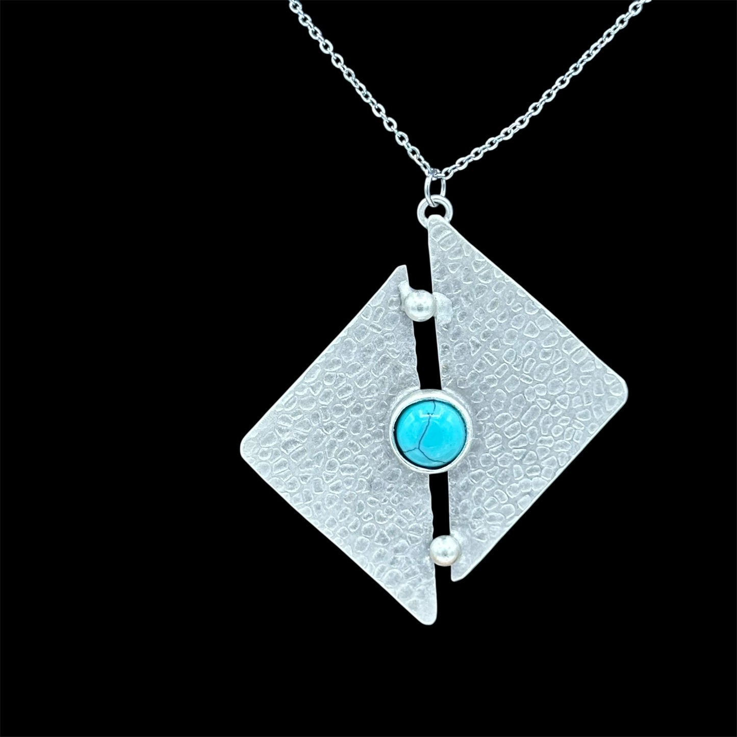 Hammered Geometric Turquoise Pendant - Karmic Kollections Designs
