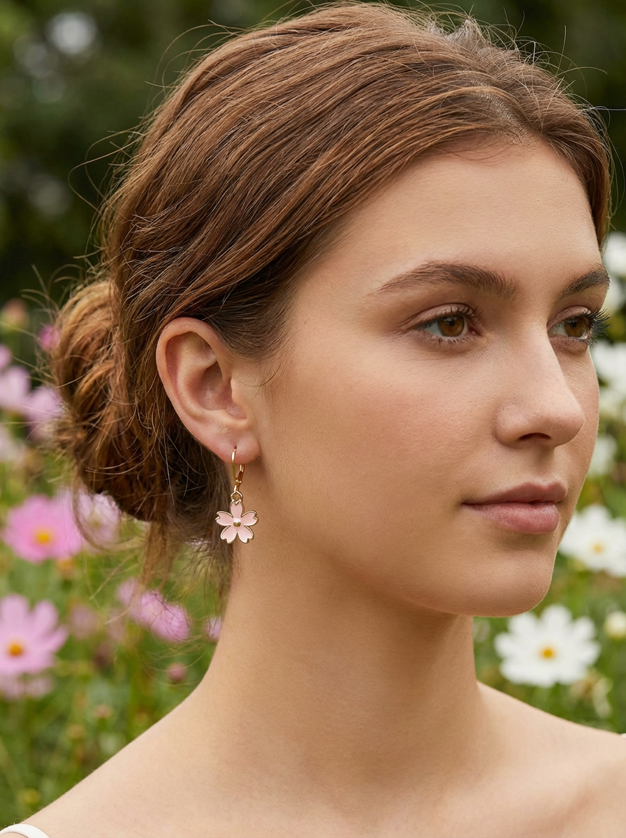 Cherry Blossom Enameled Earrings - Karmic Kollections Designs