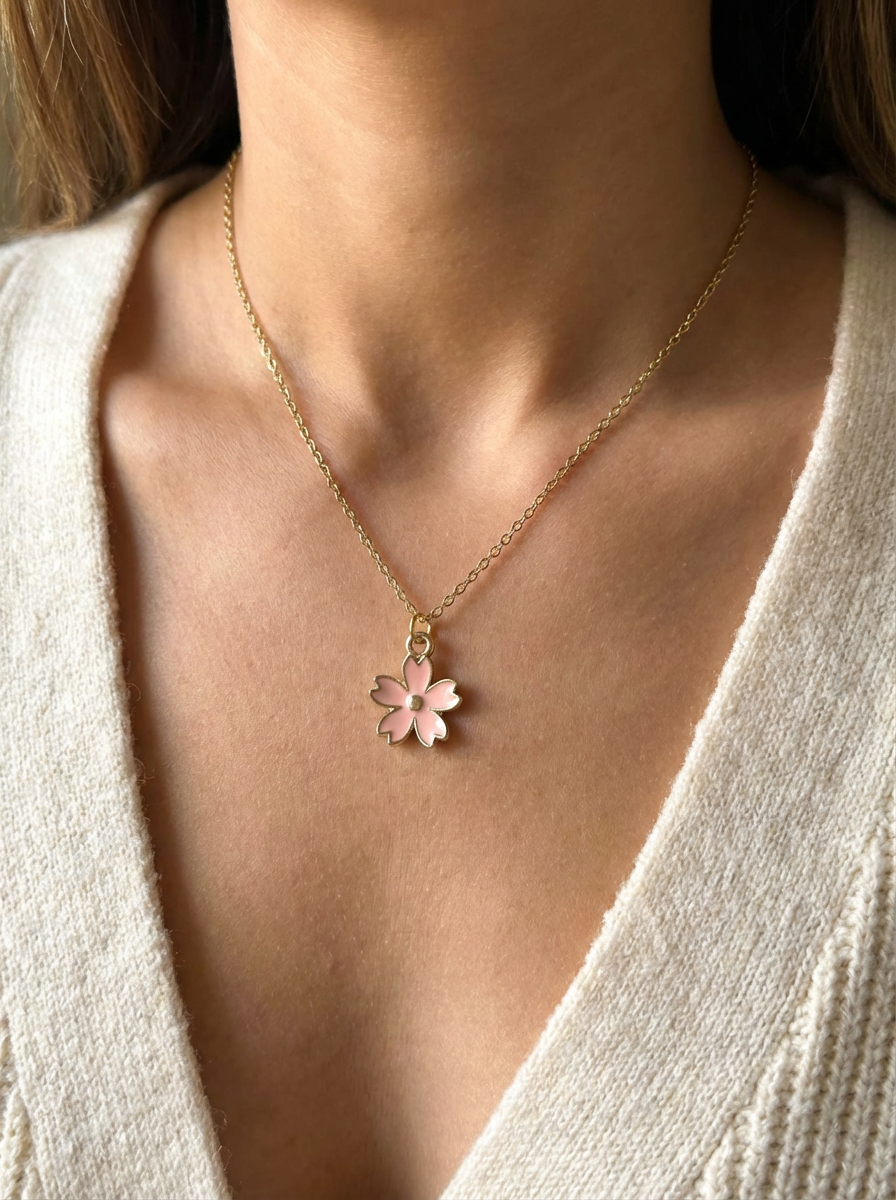 Cherry Blossom Enameled Pendant - Karmic Kollections Designs