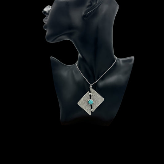 Hammered Geometric Turquoise Pendant