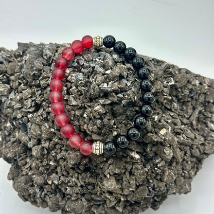Onyx and Sea Glass Bracelet
