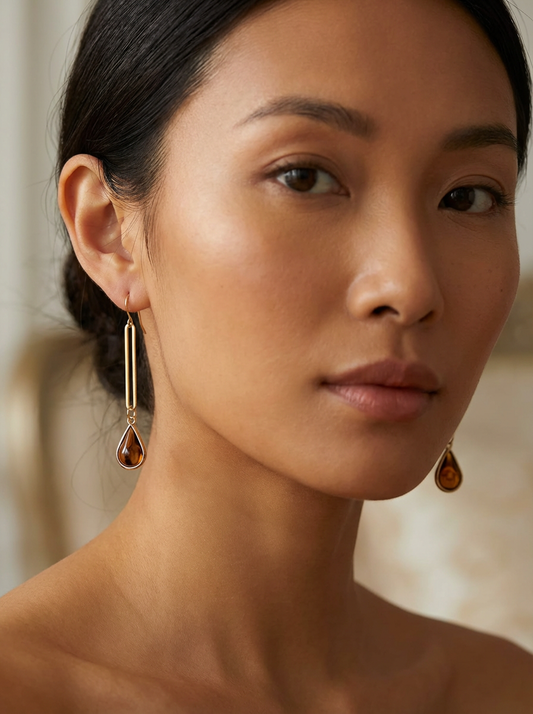 Amber Bohemian Glass Drop - Karmic Kollections Designs