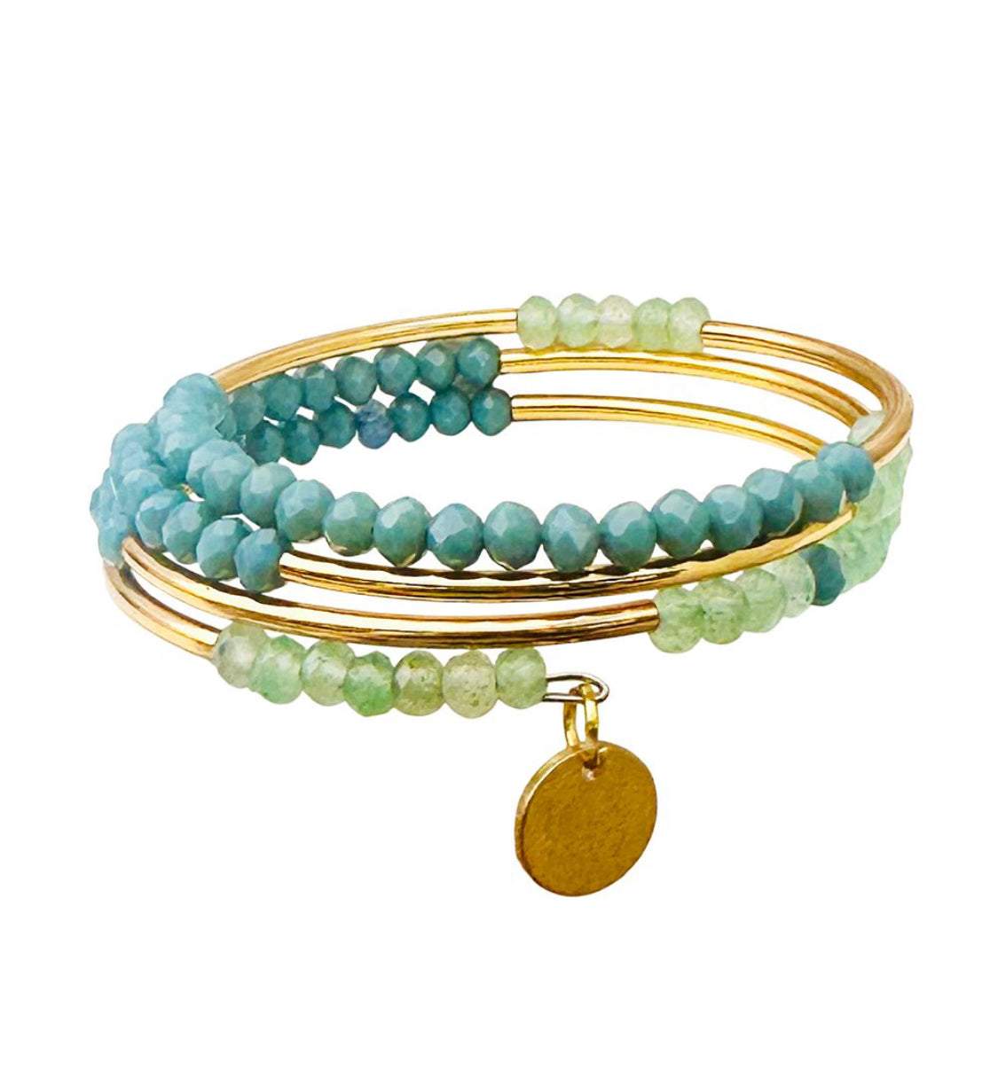 Masonite and Verisite Wrap Bracelet With Brass Tubes