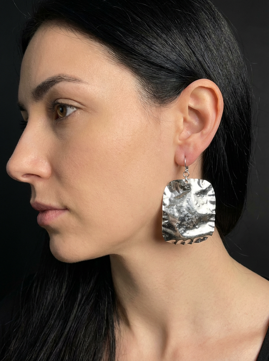 Large Stainless Steel Hammered Earrings - Karmic Kollections Designs