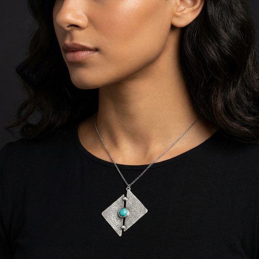 Hammered Geometric Turquoise Pendant - Karmic Kollections Designs