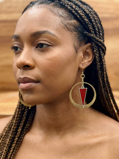 Red Wood and Brass Dangles - Karmic Kollections Designs
